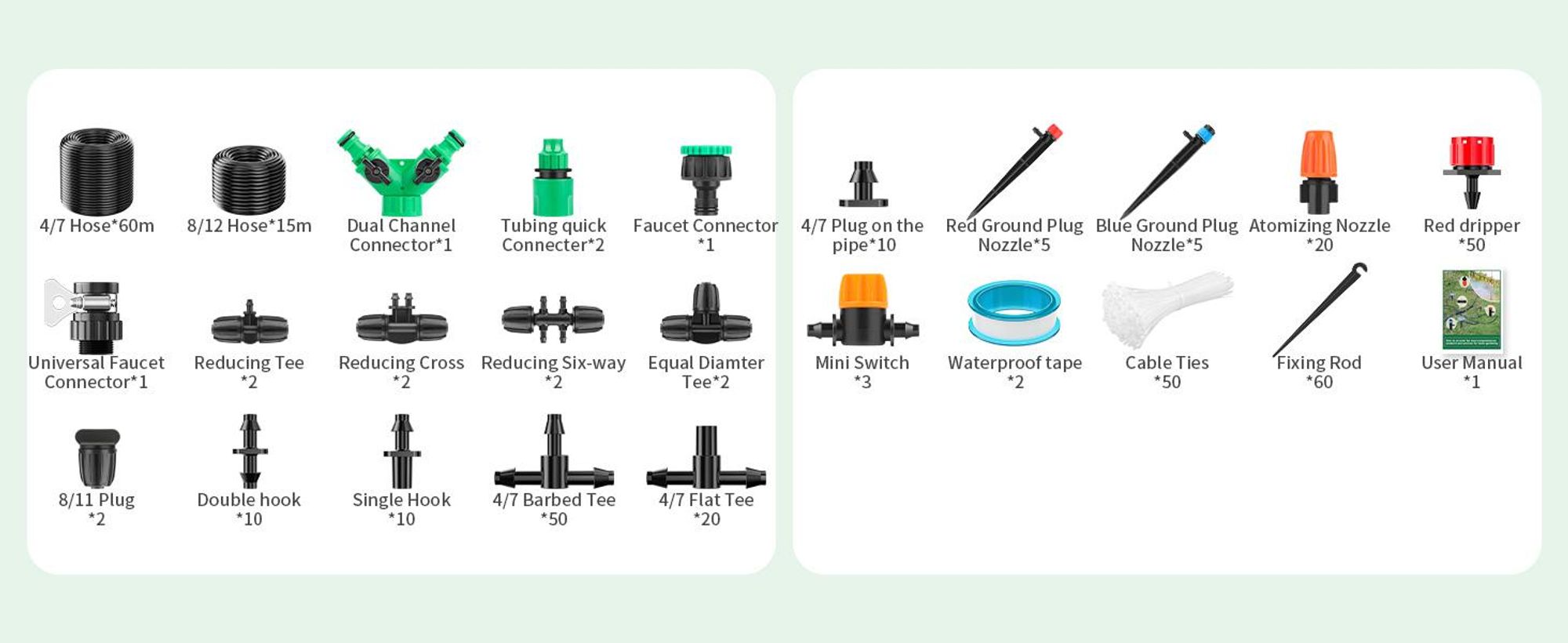 315PCS Bewässerung Garten Set 60+15M DIY Garten Bewässerungssystem Gartenbewässerung Pflanzen Bewässerungs System Outdoor Gewächshaus Beregnungsanlage
