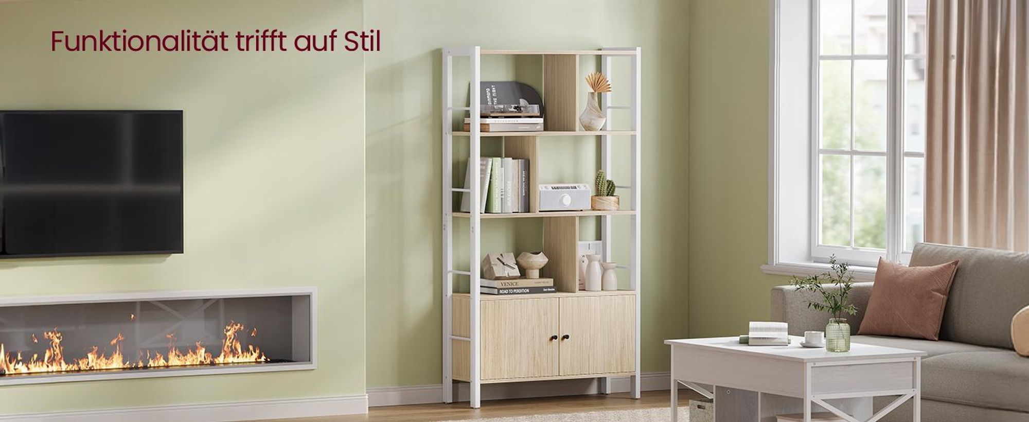 VASAGLE Standregal mit 4 Ebenen, Aufbewahrungsregal, Bücherregal, 30 x 74 x 154,5 cm, geräumig, beige-weiß