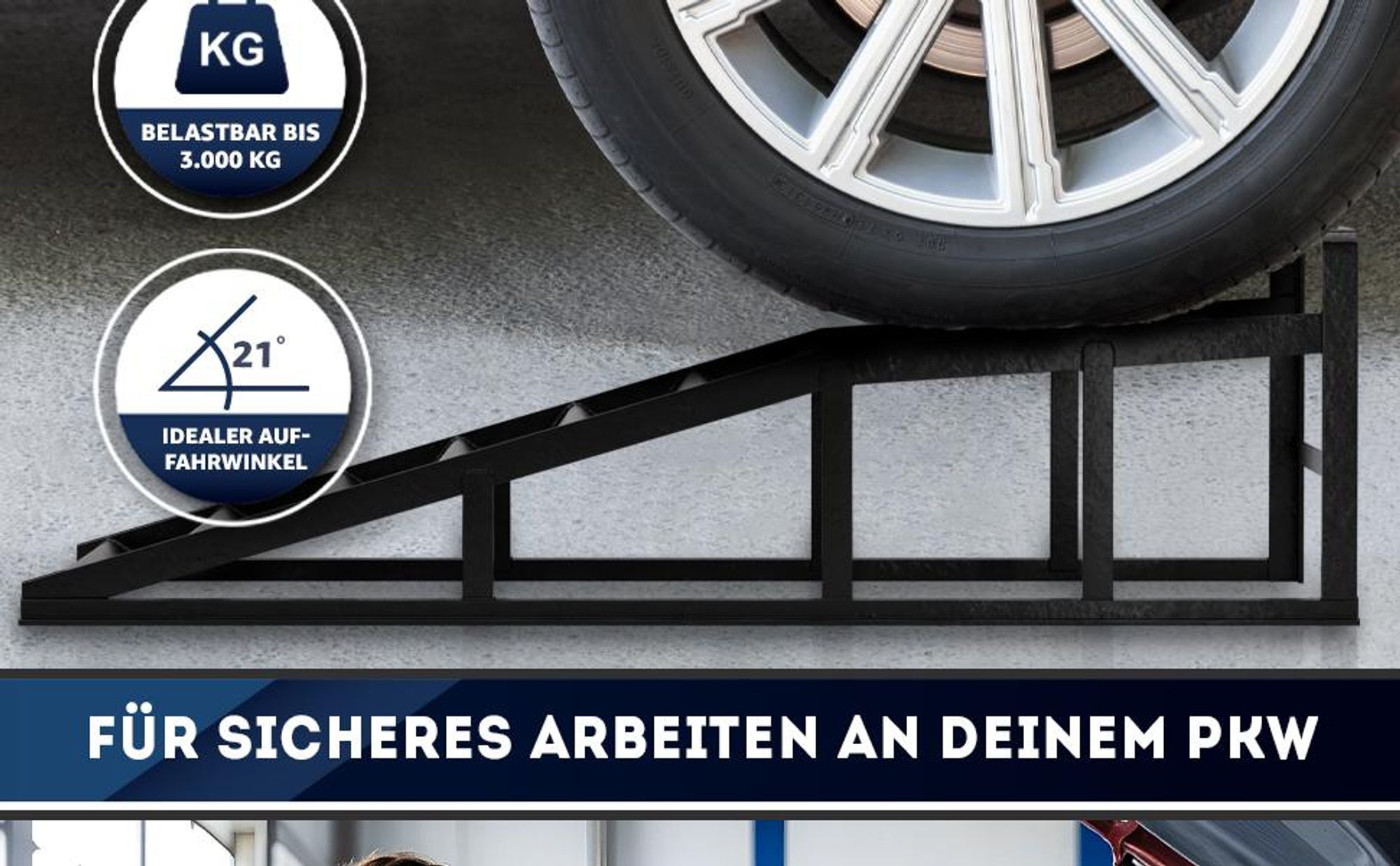 WERKTHOR Auffahrrampe PKW Metall - [2er Set] Auffahrrampen für maximalen Halt [<3t] - Hochbelastbare Rampe Auto für jeden Untergrund