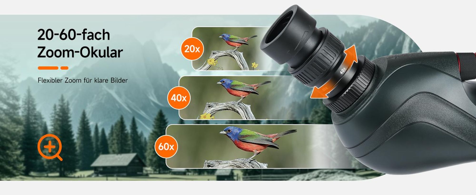 Svbony SV406 20-60x80mm Spektiv, FMC BAK4 Porro Prism mit Dual Focus, 1,25 Zoll Okular, IPX7, mit Stativ und Tragetasche für Vogelbeobachtung Schießen