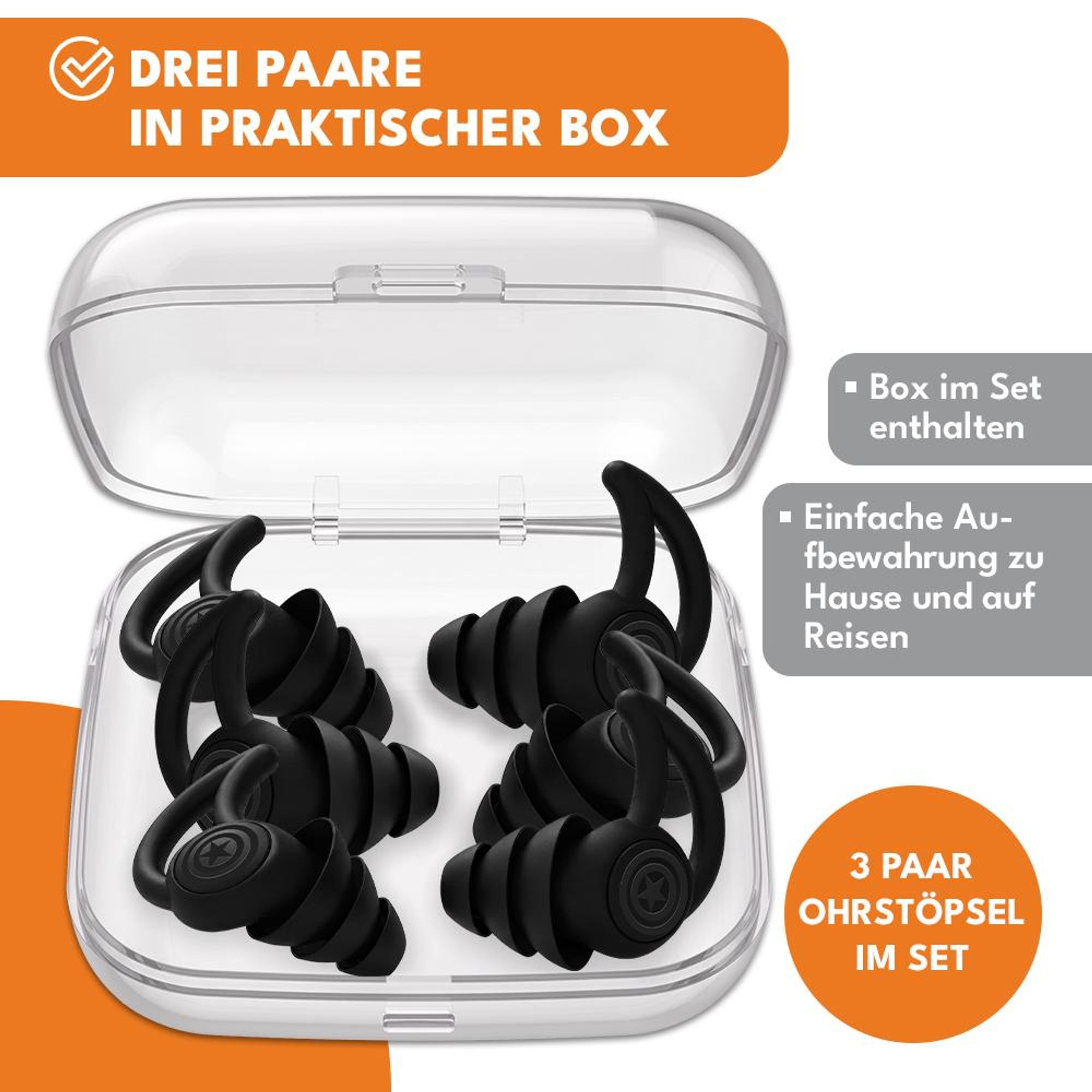 KRUMAD Silikon Ohrstöpsel 6 Paar, Gehörschutz zum Schwimmen und Reisen, Wasserschutz Ohrstöpsel mit L/R Kennzeichnung und Aufbewahrungsbox