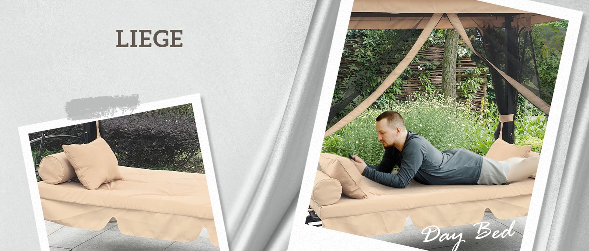 Outsunny Hollywoodschaukel Gartenschaukel Schaukel mit Seitenwänden 3-Sitzer Beige 256 x 172 x 248 cm