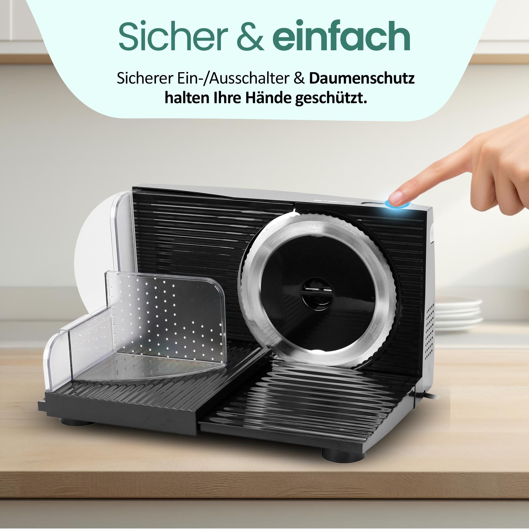 Emerio Multifunktionale Allesschneider – 100 W – Schnittstärke 0–17 mm – Edelstahlmesser – elektrische Schneidemaschine – MS-125000.1