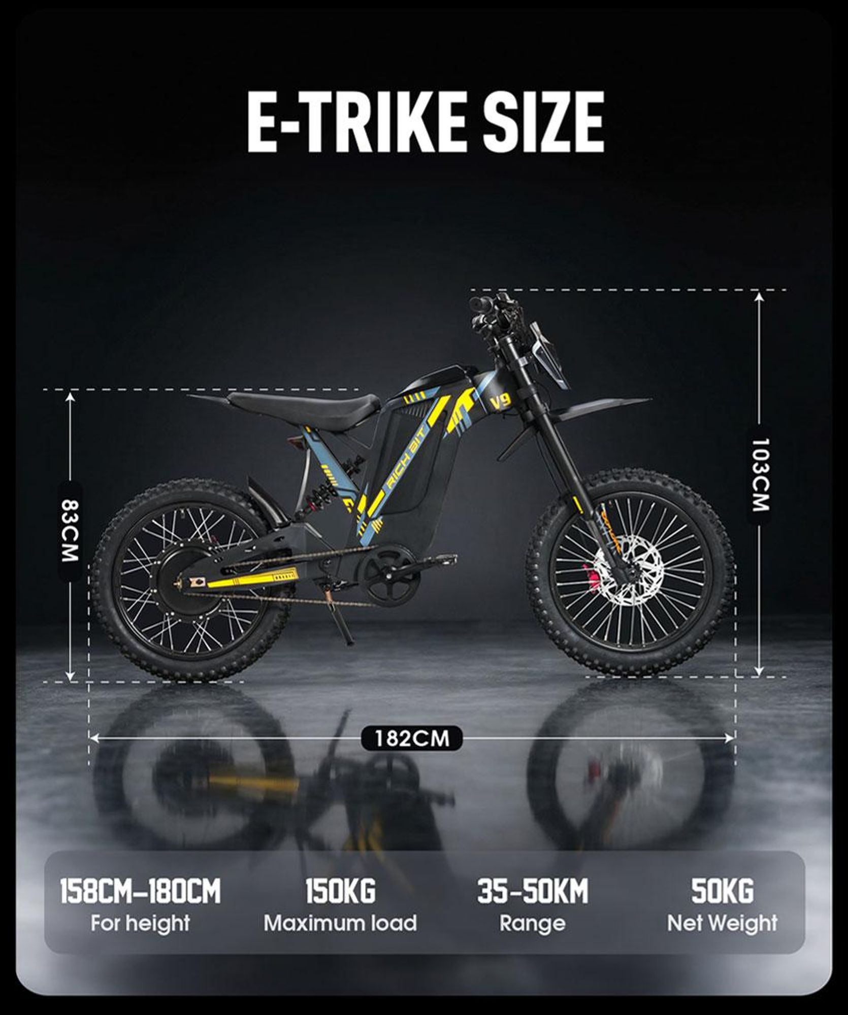 V9 Elektryczny motocykl enduro, 48V 20Ah, 17 cali, pełna amortyzacja, hydrauliczne hamulce tarczowe
