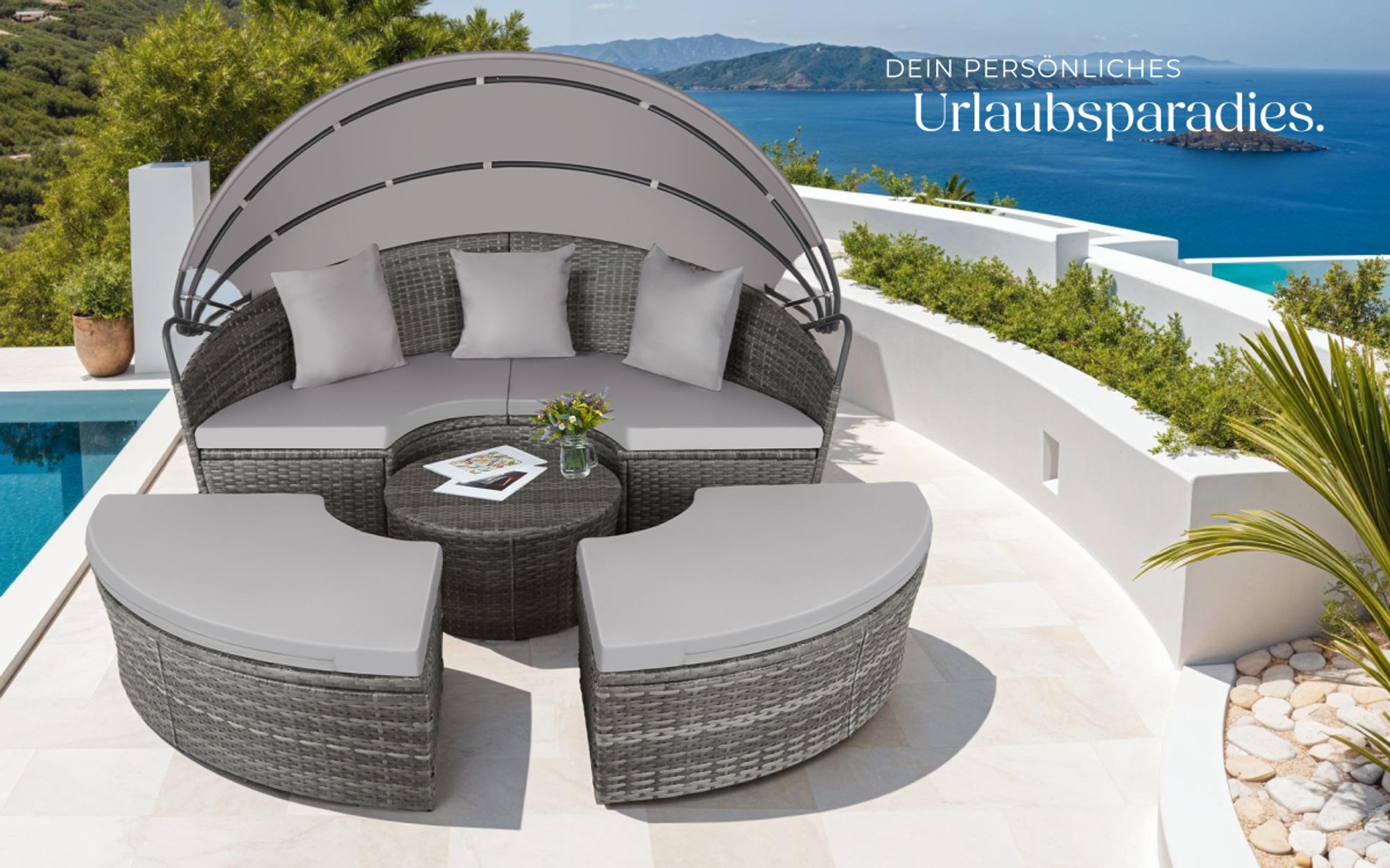 tectake® Rattan Sonneninsel Santorin widerstandsfähig UV-beständig