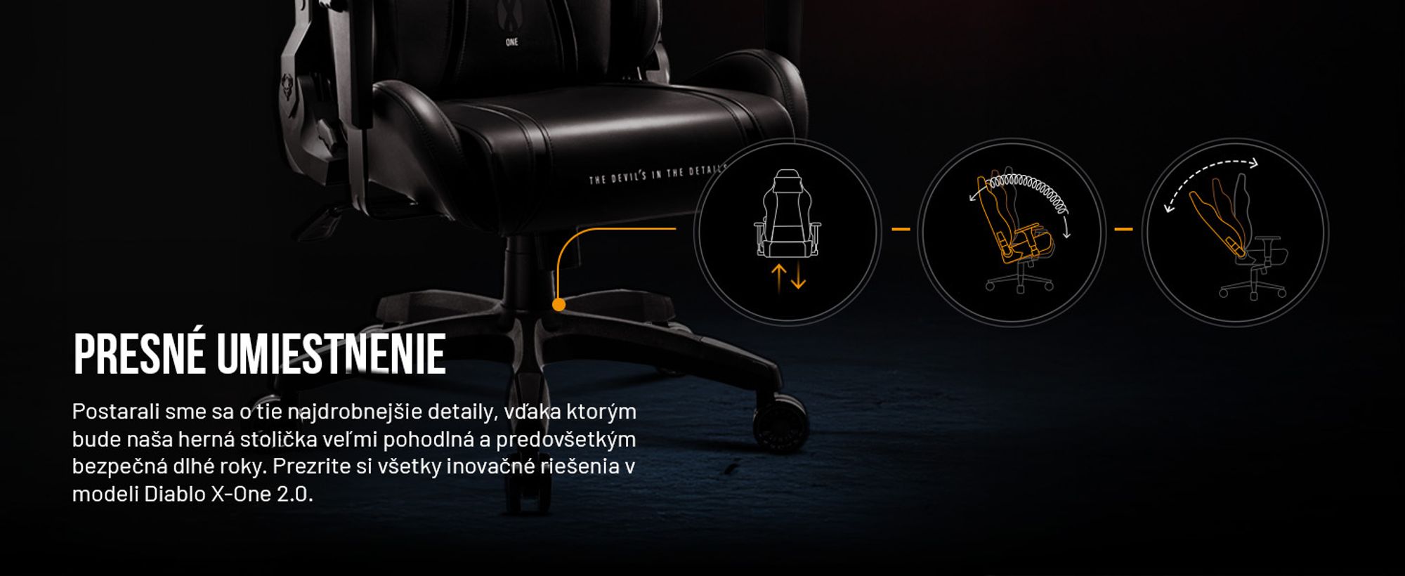 Diablo X-One 2.0 Herné kreslo Kancelárske kreslo Nastaviteľné opierky rúk Ergonomický dizajn Krčný/bederný vankúš Normal Size Čierne