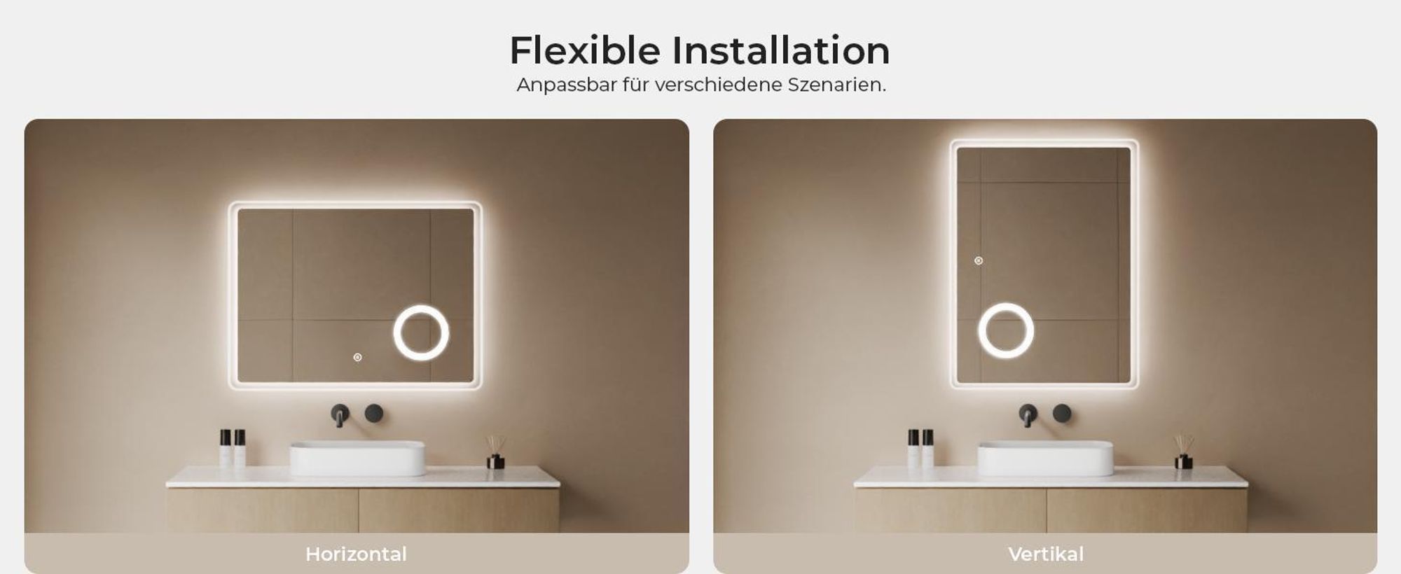 S'AFIELINA LED Badspiegel Badezimmerspiegel mit Beleuchtung Wandspiegel mit Touchschalter,3-fach Vergrößerung,Energiesparend,IP44, 60x100 cm