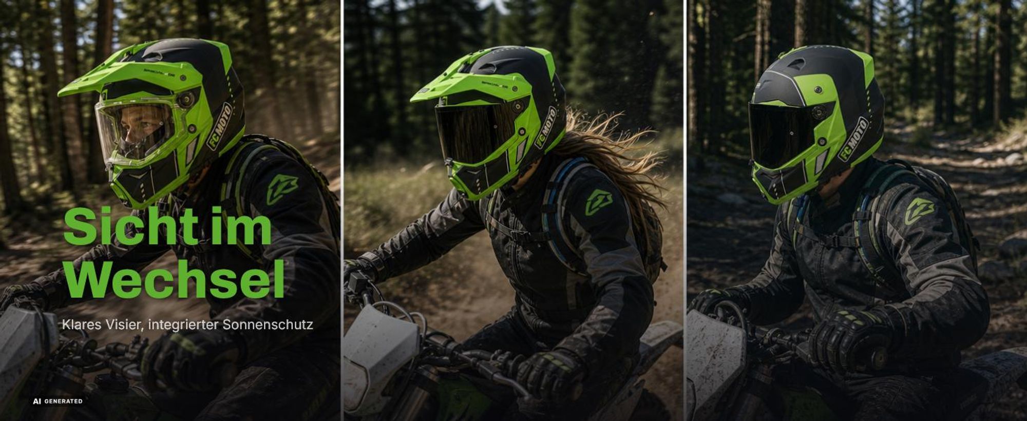 FC-Moto Merkur Pro Air Enduro-Helm, schwarz/grün, M