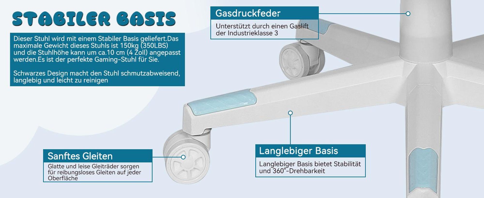 Puluomis Gaming Stuhl mit Fußstütze, Bürostuhl Chefsessel Schreibtischstuhl Racing Stuhl ergonomisch drehbar höhenverstellbar Katze Weiß Blau
