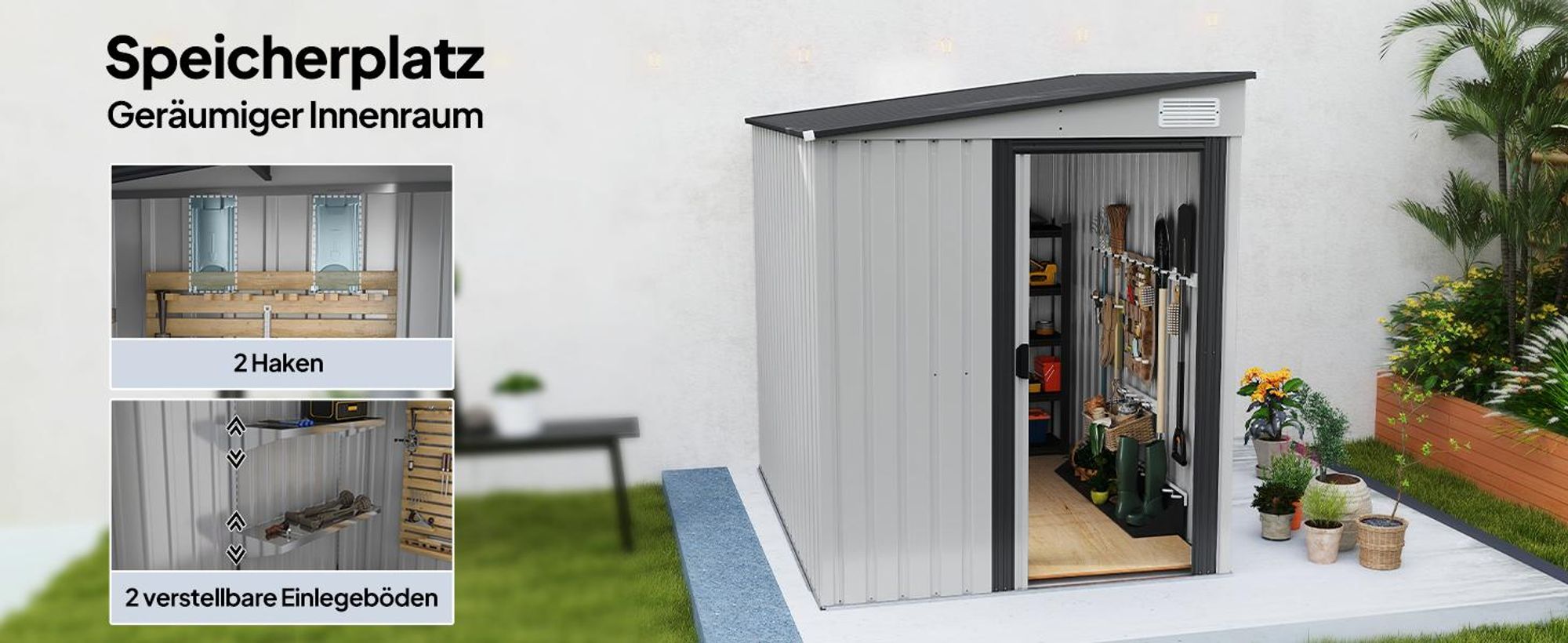 Outsunny Metall Gerätehaus 2,81m² 154x206,5x181 cm Geräteschuppen mit Pultdach
