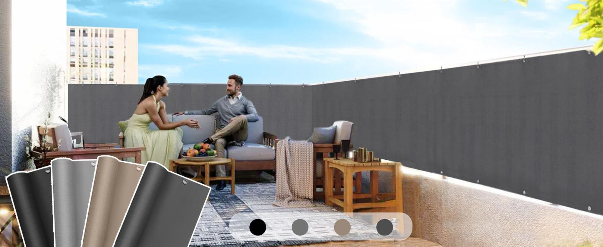Sekey Balkon Sichtschutz PES Blickdichte Wetterfest Windschutz Hellgrau, 90x600 cm