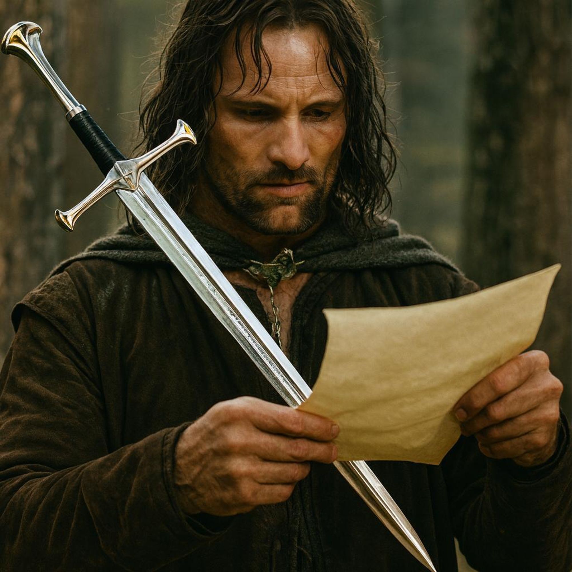 Mini Brieföffner Schwert Anduril inspiriert von Aragorn – Metall – Ständer & Geschenkbox – 22 cm KW1121