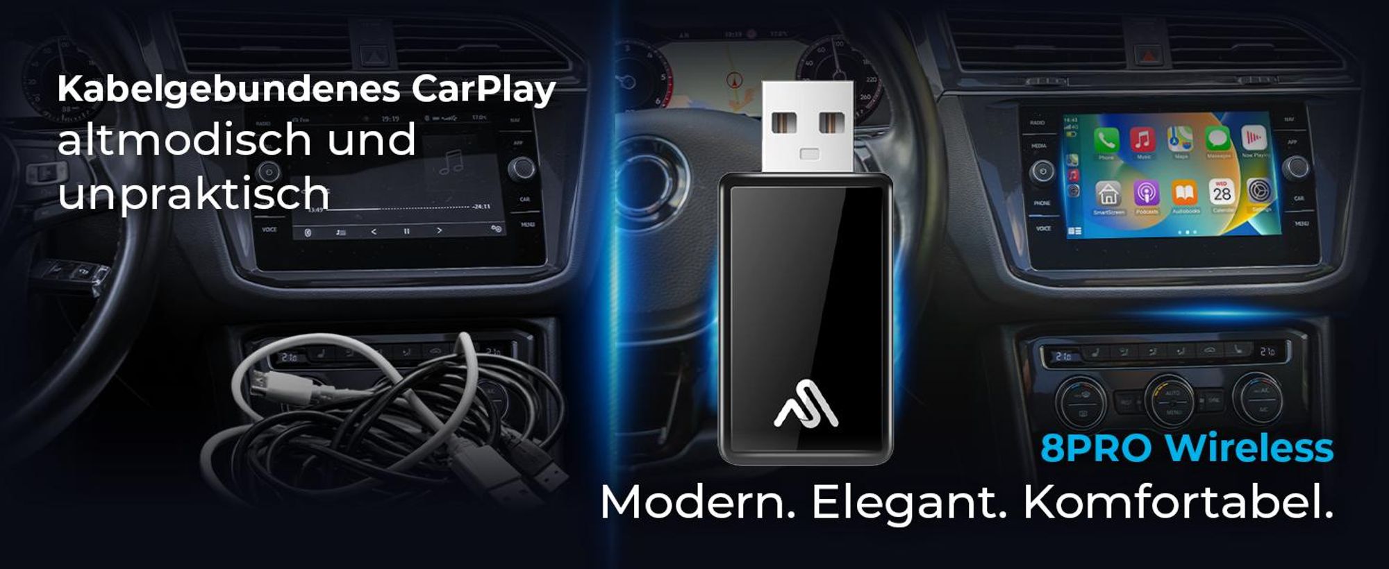 AutoSky Wireless Carplay Adapter & Android Auto - Verwandeln Sie kabelgebundenes