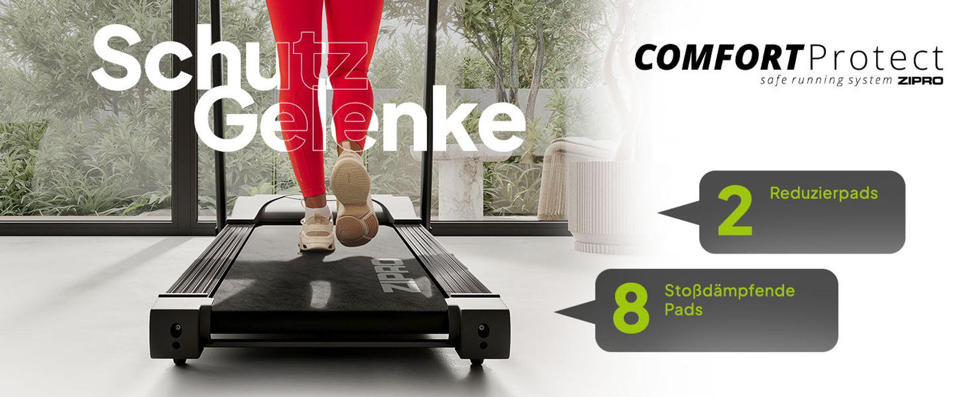 Zipro Laufband Elektrisch Pulse – Mit Automatischer Steigung Belastbar Klappbarer Heimtrainer mit 8-fach Dämpfung Pulsmessung & LED Display Bis 130kg