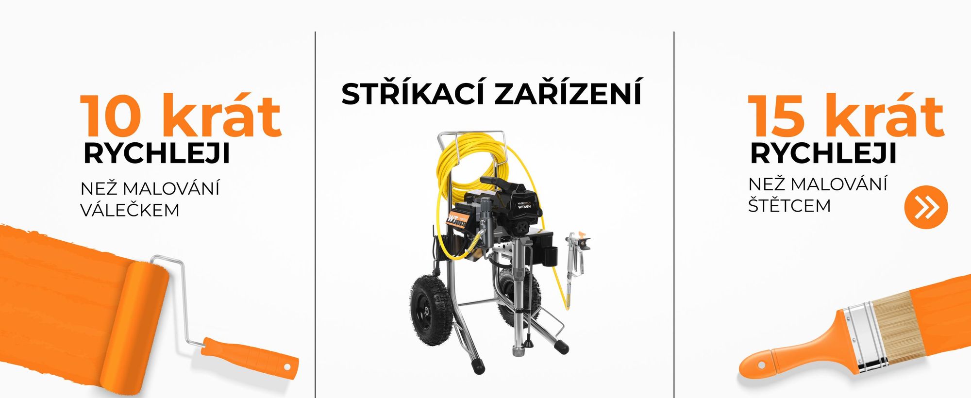 Stříkací zařízení WABROTECH WT40H Airless 3000W / 4 l/min s transportními koly, stříkací stroj