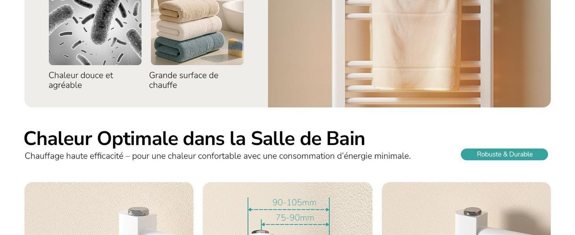 EMKE Radiateur sèche-serviettes de bain 50x160cm 654 watts blanc Radiateur de salle de bain raccord central sans thermoplongeur