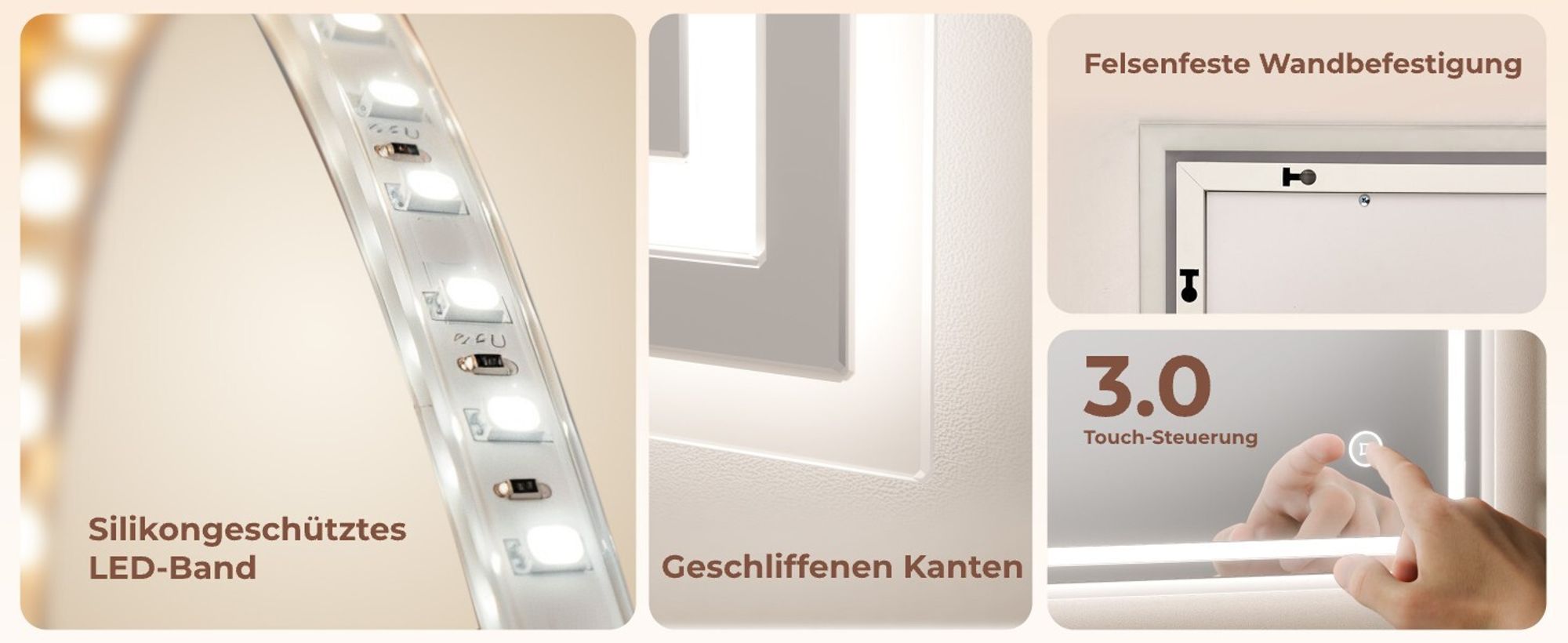 EMKE LED Badspiegel 80x60cm mit Beleuchtung 3 Lichtfarbe kalt Neutral Warmweiß Lichtspiegel Badezimmerspiegel Touchschalter Beschlagfrei