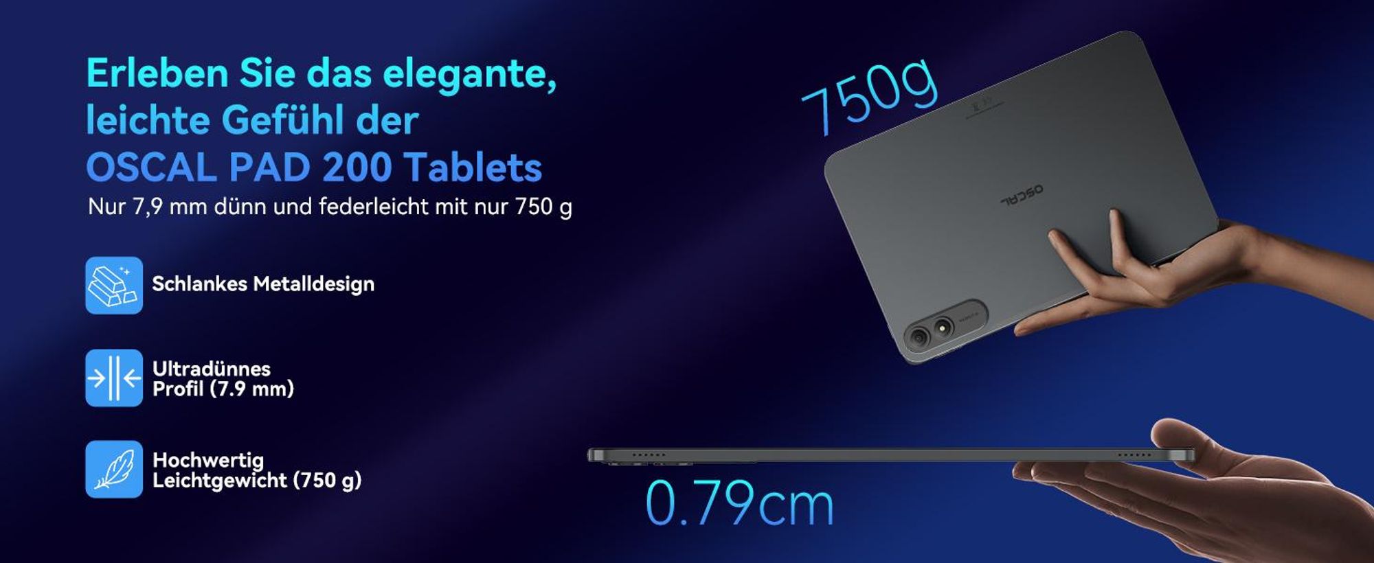 Oscal Pad 200 Tablet 13,4" 2K 120Hz Display, 24GB(6+18) RAM, 256GB ROM, Android 16, 8300mAh, 16+8MP Kamera, Slim 0,79cm/750g, Blue