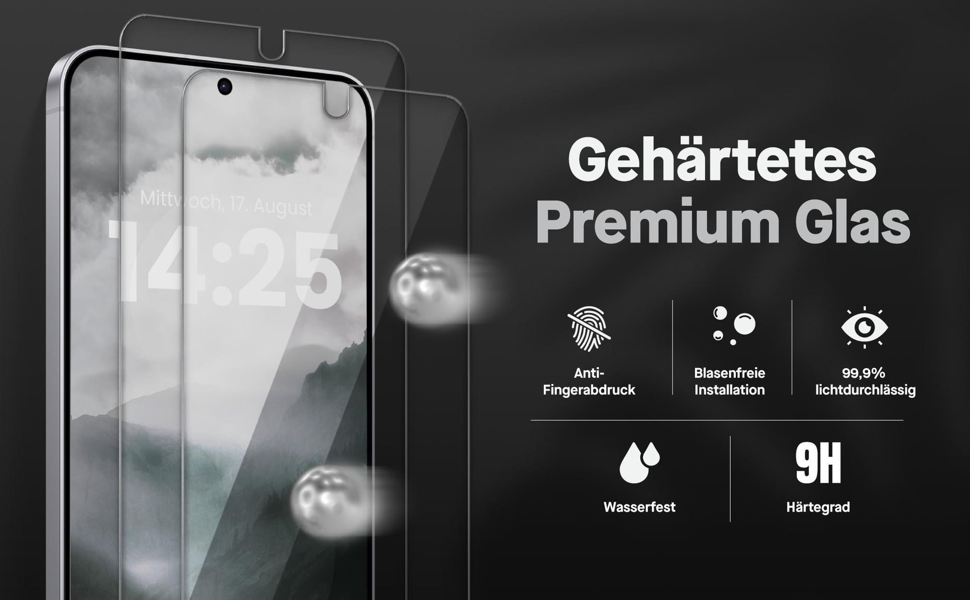 2x Displayschutz aus 9H Glas für Samsung Galaxy S26 in passgenauem Design