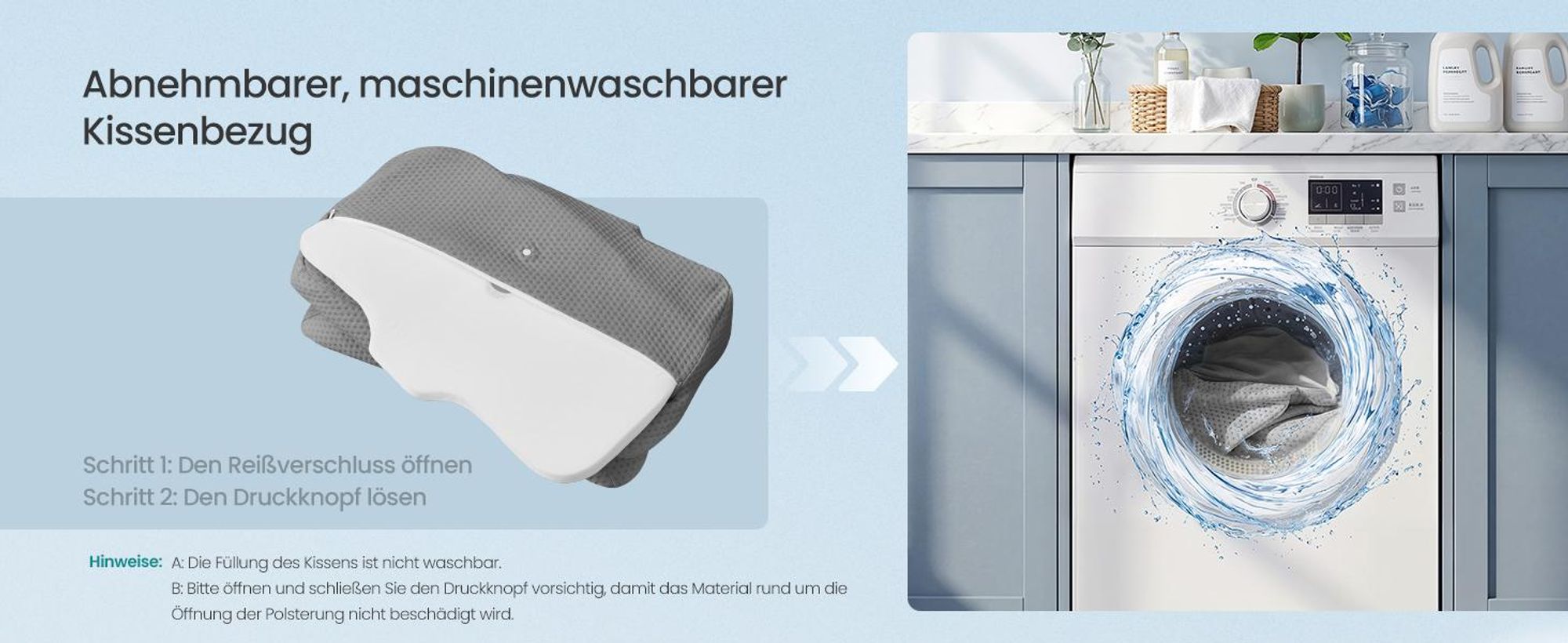 SONGMICS Kopfkissen, Kissen ergonomisch, Nackenkissen kühlend, höhenverstellbar, Memory Foam Kissen, weiß-grau