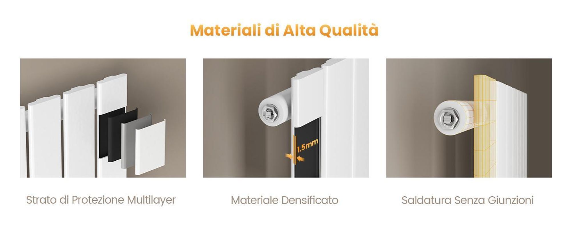 Radiatore EMKE Radiatore a pannello verticale di design 1600x538 mm Bianco Monostrato piatto Attacco centrale Riscaldamento Acciaio SPCC, 877 W senza resistenza elettrica