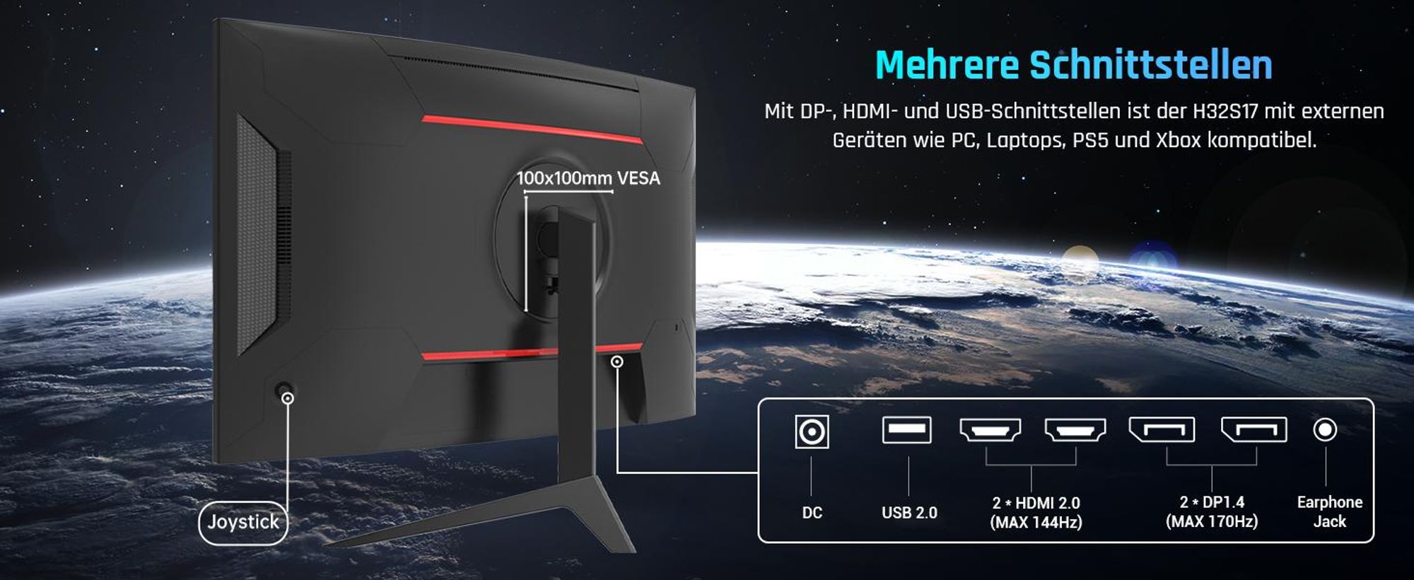 KTC H32S17 32 Zoll Curved Gaming Monitor QHD 180Hz 1ms HDR10 HVA FreeSync 1500R DP HDMI