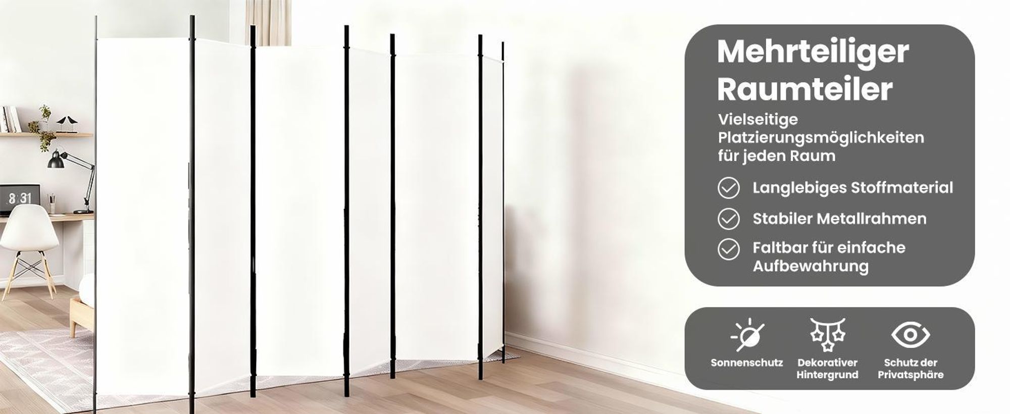 vidaXL 6-tlg. Paravent Weiß 300x200 cm Stoff