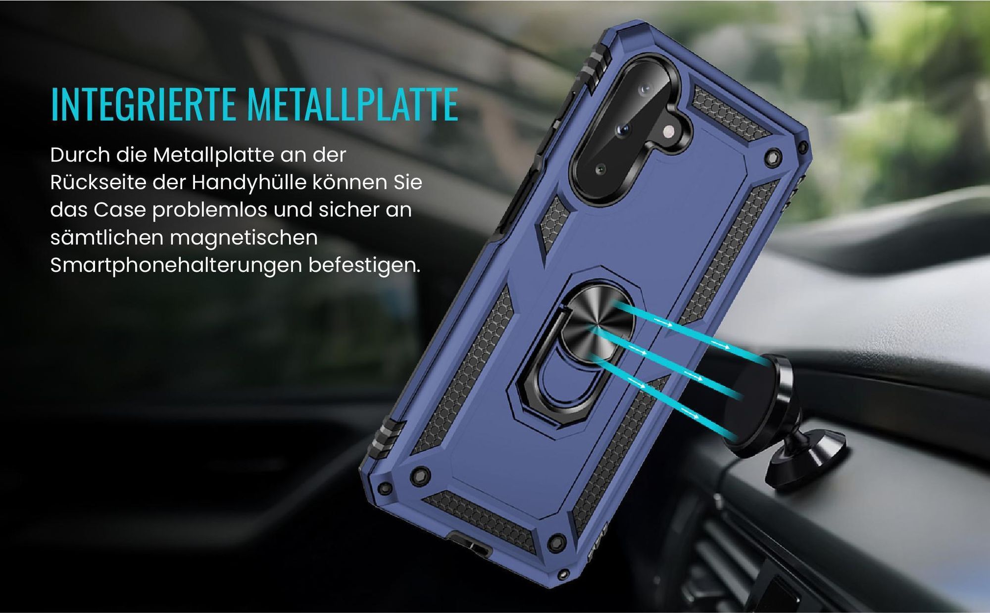 Bumper für Samsung Galaxy A17 in Blau mit Metallplatte