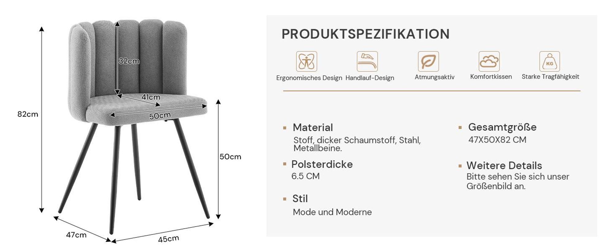 CLIPOP Esszimmerstuhl, Küchenstuhl aus Samt, 1er Set gepolsterter Wohnzimmerstuhl, Akzentsessel für Schlafzimmer,Dunkelgrau
