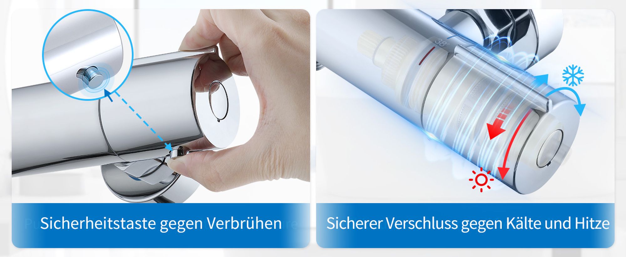 Duscharmatur mit Thermostat Chrom Mischbatterie Dusche mit 38°C Sicherheitstaste Duschthermostat Armatur Edelstahl Duscharmaturen Brausethermostat