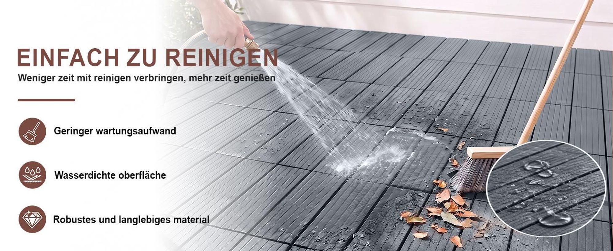 11 Stück Terrassenfliesen Stecksystem Klickfliesen Dielen für Terrasse Garten Balkon Pool[Grau - Gerade Streifen]