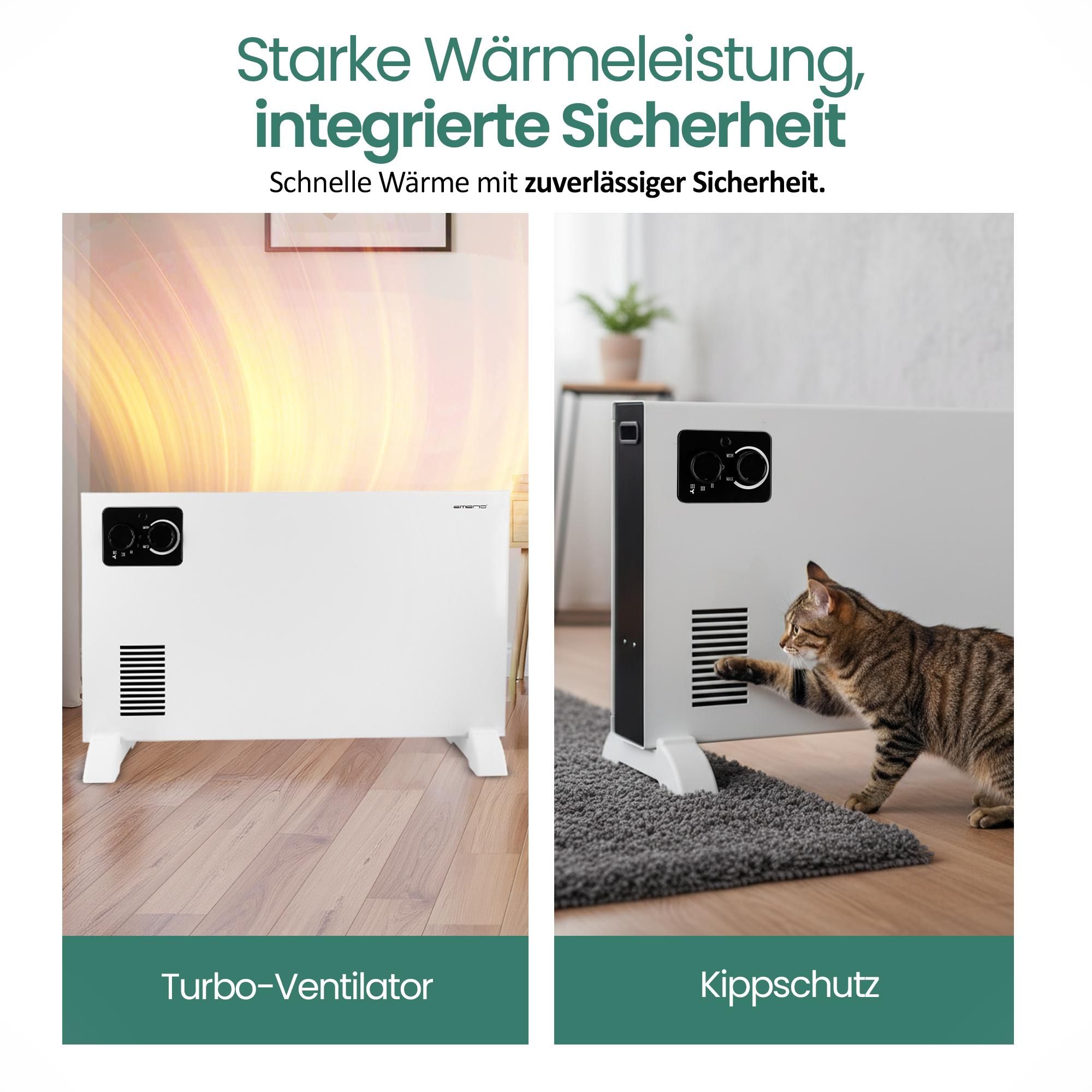 Emerio Konvektor Heizung CH-127166 - bis 18 m² - Überhitzungsschutz - 3 Heizstufen - 2000W - Turbolüfter - Kippschutz - Weiß
