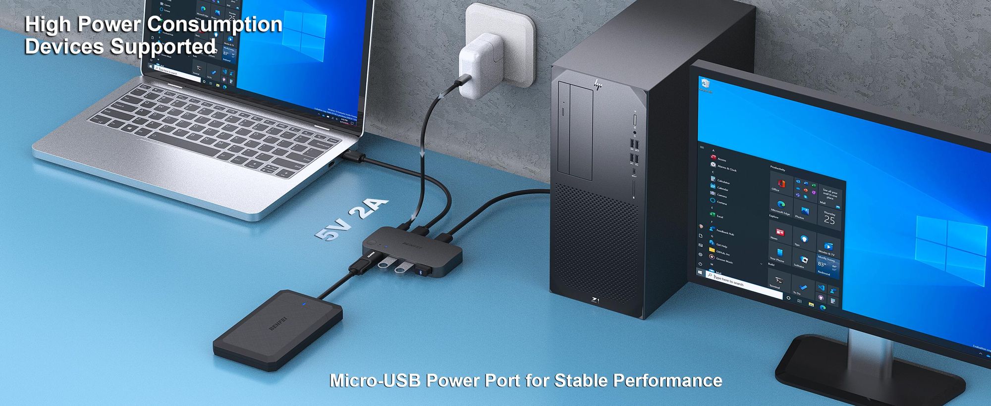 BENFEI KVM-Switches USB 3.0 Switch 2 Computer 4 USB Port Teiler