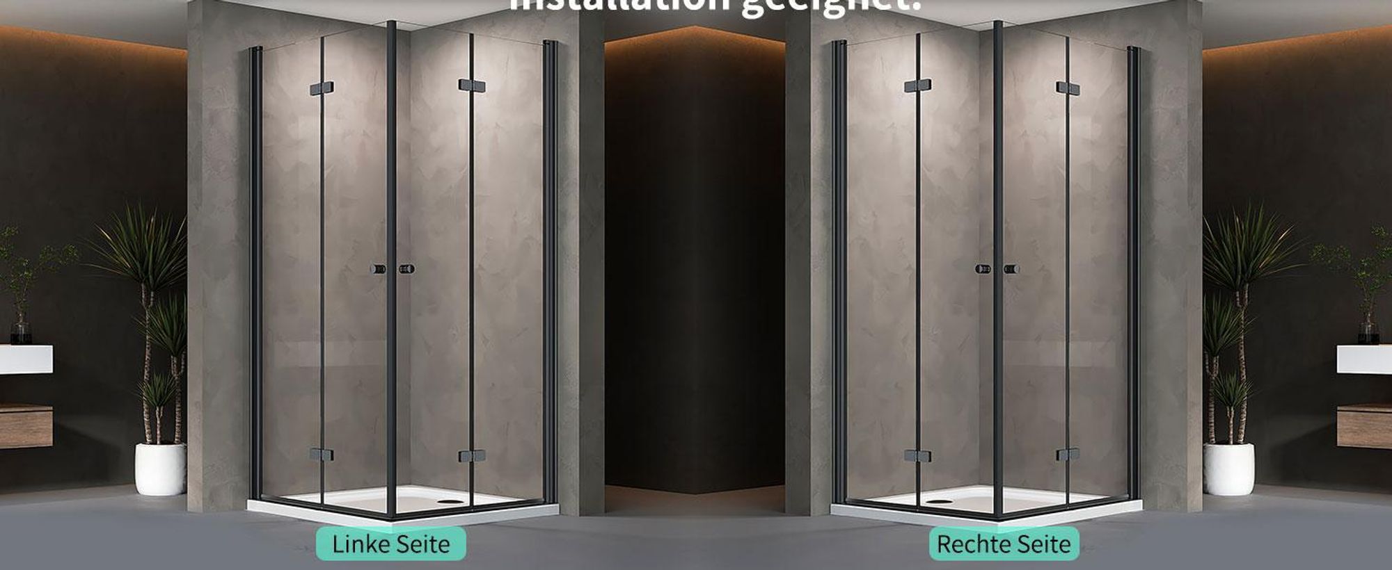 Falttür Duschkabine 90x90x185cm Eckeinstieg Duschabtrennung Doppelt Falttüren Eckdusche Faltbar Duschwand Schwarz Faltdusche aus ESG-GLAS