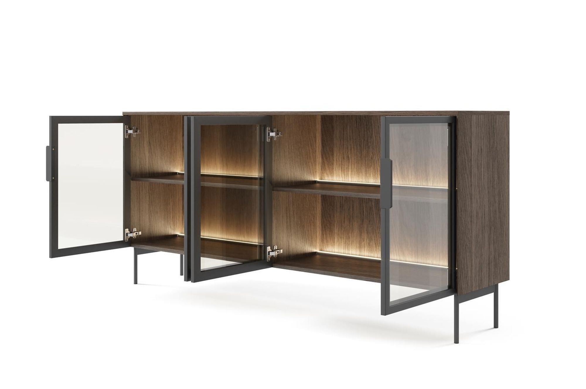 BETTSO ILUMI 4D Kommode – Eiche Dunin Sideboard mit LED & Glastüren