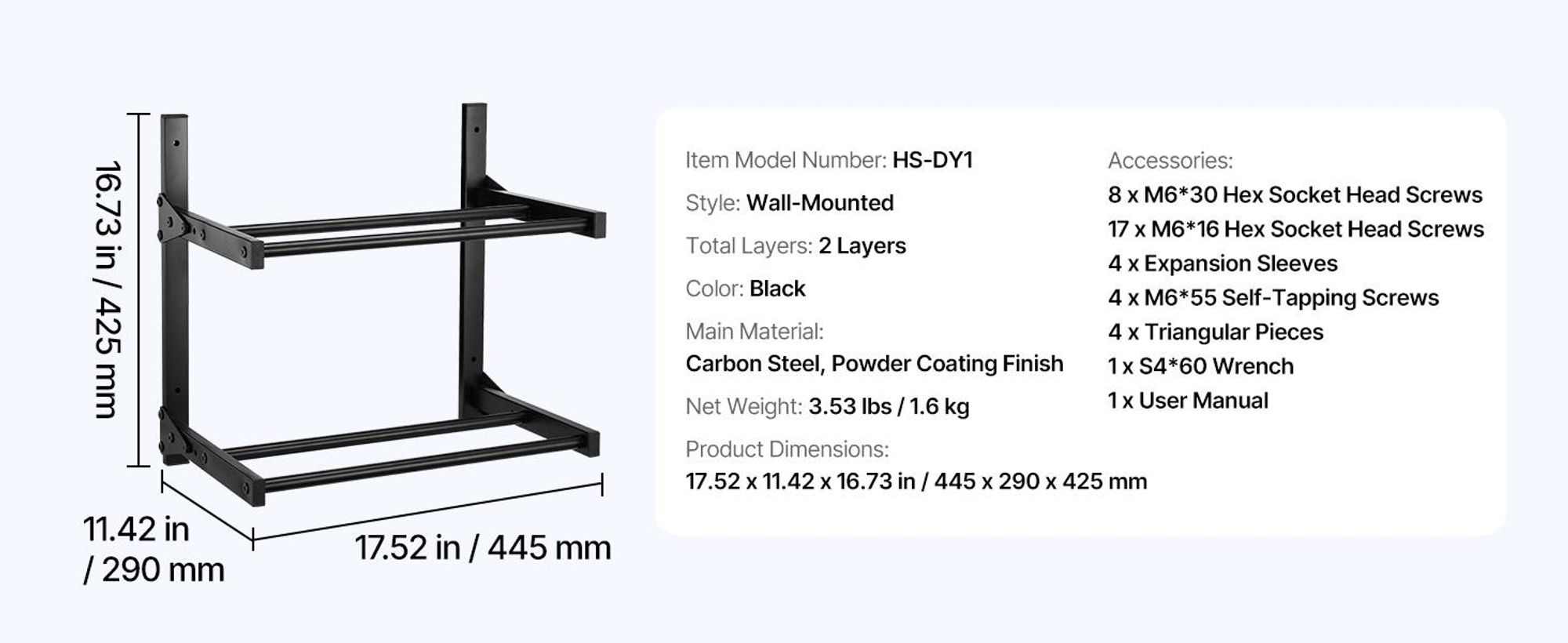 VEVOR Wandmontierter Drucker Filamentlagerregal, 2-stufiges Wandregal, rollbare Filamentspulenhalter mit Rädern, Filamente organisiert für 3D-Druckstudio, Werkstatt (Nur Regal), Wandmontiert, 2 Schichten