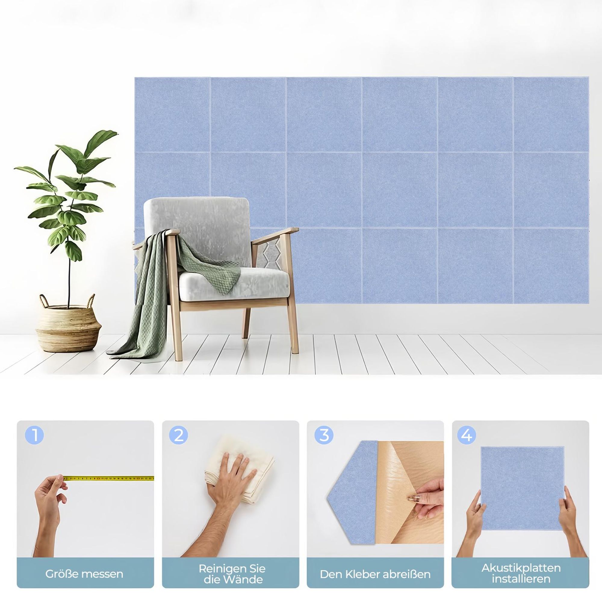 12 Pack Akustikschaumstoff, Akustikschaumstoff Platten Wand Schalldämmung Akustikpaneele Schallschutzmatte Hoher Dichte Schaumstoffplatte 30x30x0.9 cm