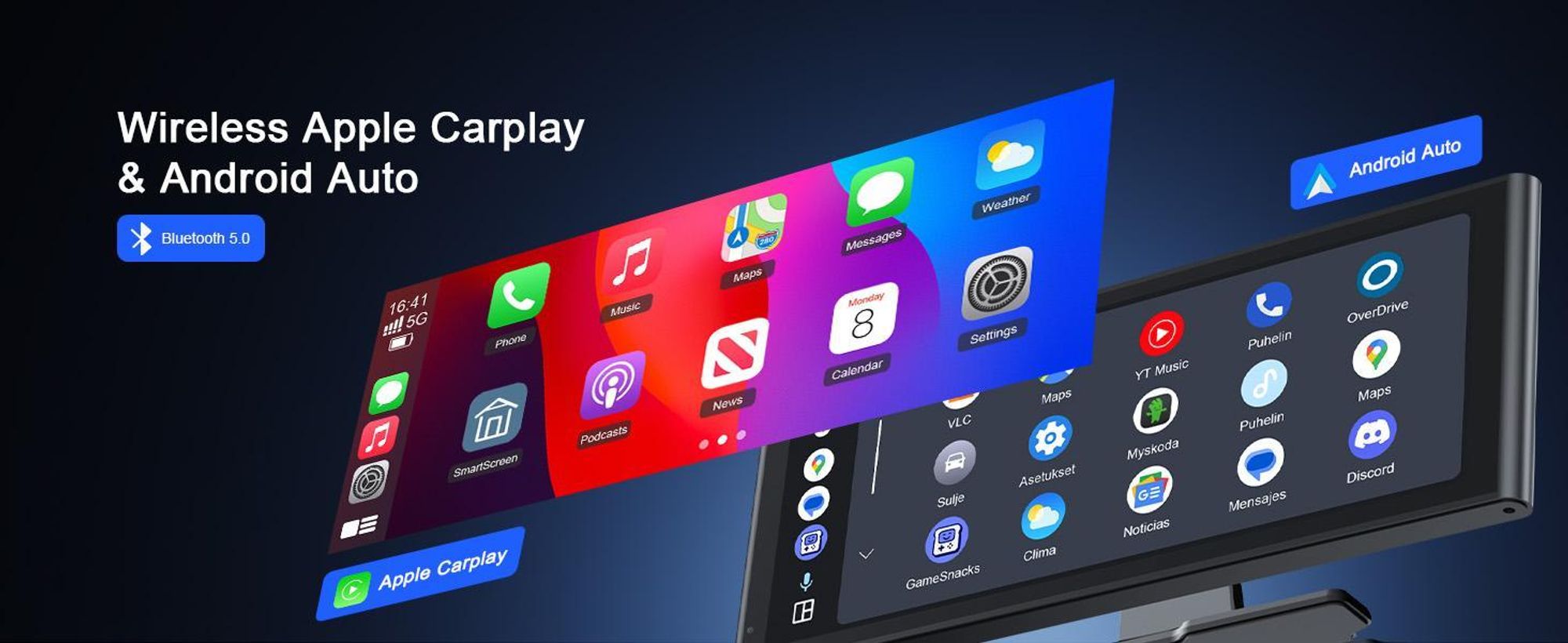 AVYLET 10,26" Wireless Carplay Display für Apple Carplay & Android Auto Tragbarers Carplay Autoradio mit IP67 Rückfahrkamera GPS Bluetooth Mirror Link