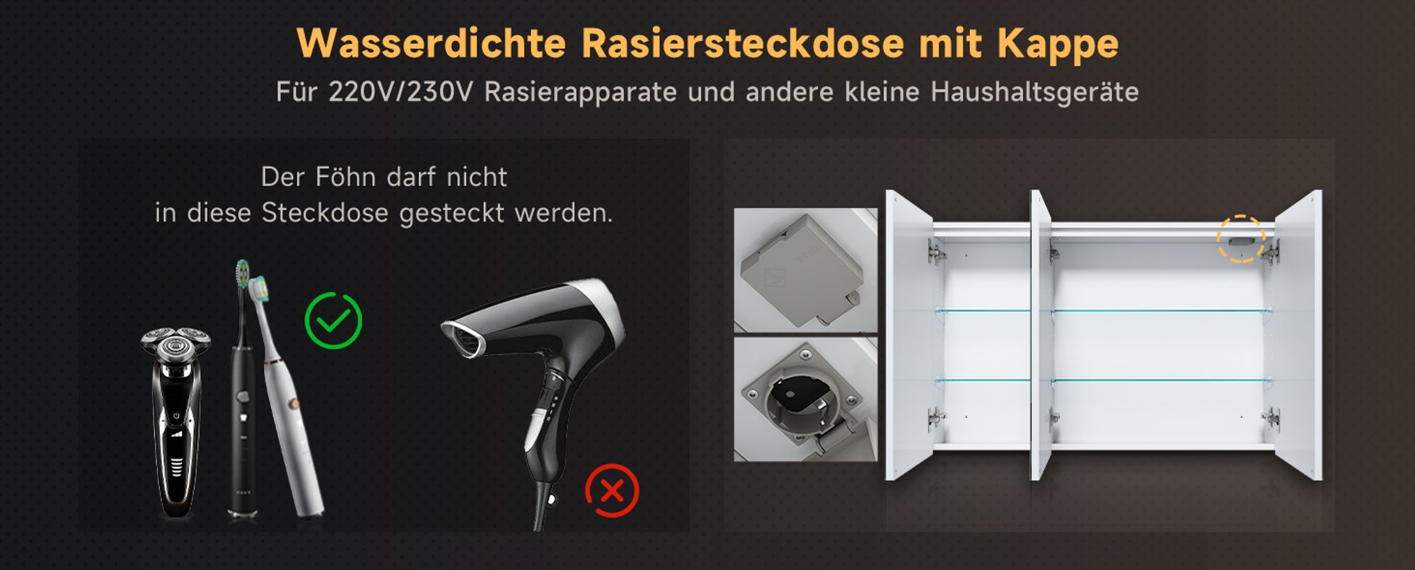SONNI Metall Spiegelschrank mit 3-Farben LED Beleuchtung 90x60x14 cm,Dimmbar Dual-Touch-Schalter,3 Türig,Kabellose Scharnierkonstruktion Wandschrank
