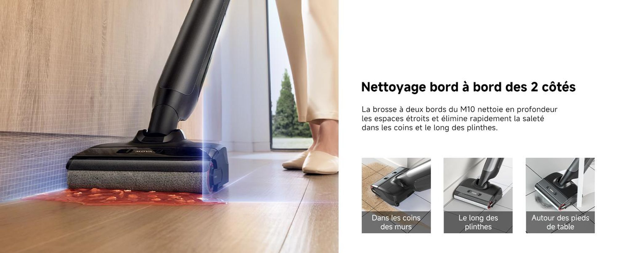MOVA M10 Aspirateur laveur, ultra-léger 0,9 kg, design plat 180° avec rotation 90°, brosse double anti-enchevêtrement, puissance 18 kPa