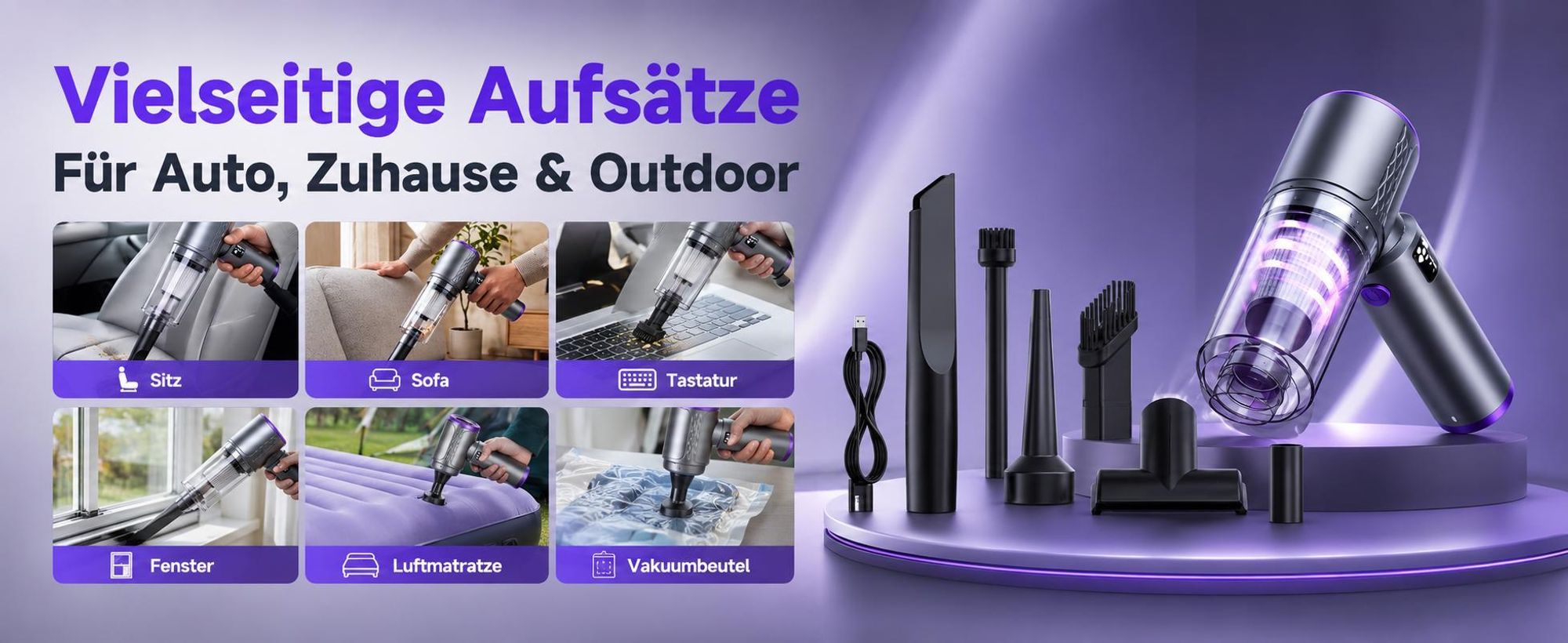 4-In-1 Handstaubsauger, 20000PA Akku-Handstaubsauger, LED kabelloser Autostaubsauger,Staubsauger&Gebläse, Mini Staubsauger für Auto, Zuhause, Haustier