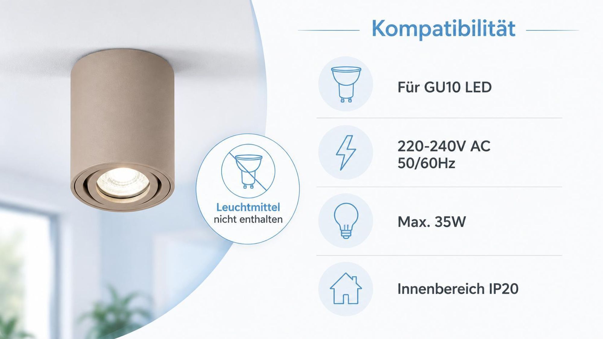 MasterLED Deckenlampe LED GU10 Aufbaustrahler rund beige schwenkbar Aluminium IP20
