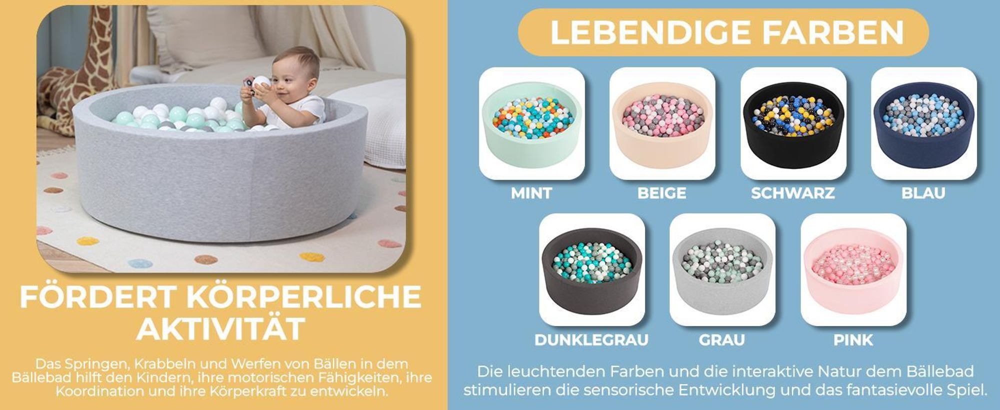 Selonis Bällepool Rund 90x30cm 200 Bunten Bälle ∅6cm - Babyspielzeug Bällebäder Baby zimmer Bälle bällebad Plastikbälle Spielbad - Hellgrau