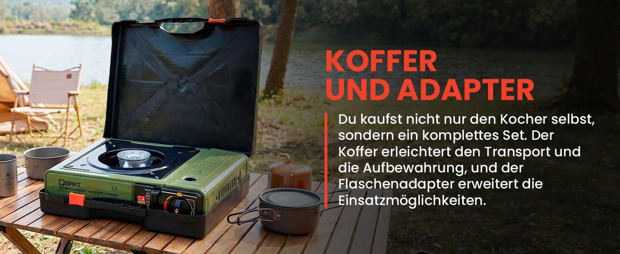 Grüner Gaskocher Campinkocher für Gaskartuschen Gasflasche mit Koffer