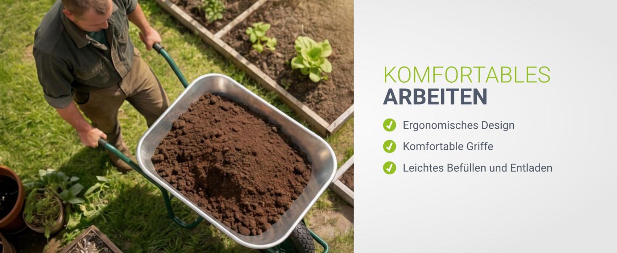 Juskys Schubkarre Garden 100 Liter Volumen - 250 kg - Luftreifen mit Metall Felge Silber