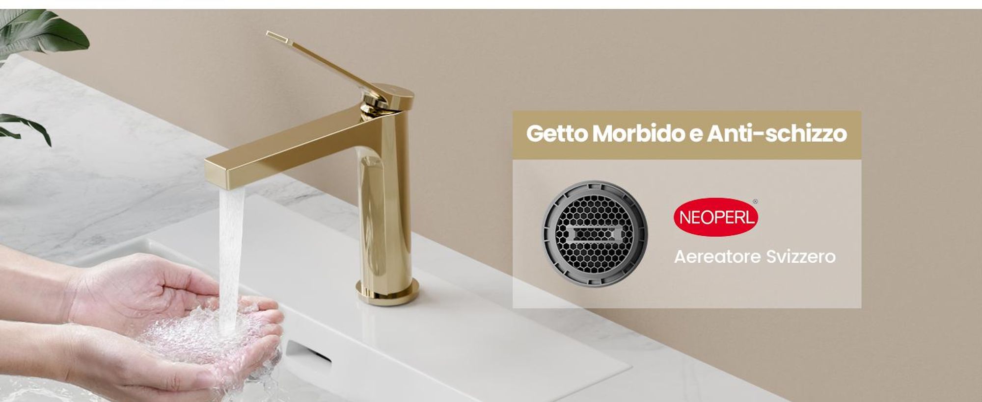 EMKE Rubinetto bagno oro champagne 195x173x46mm, ottone, cartuccia ceramica, miscelatore bagno, miscelatore lavabo, miscelatore lavabo