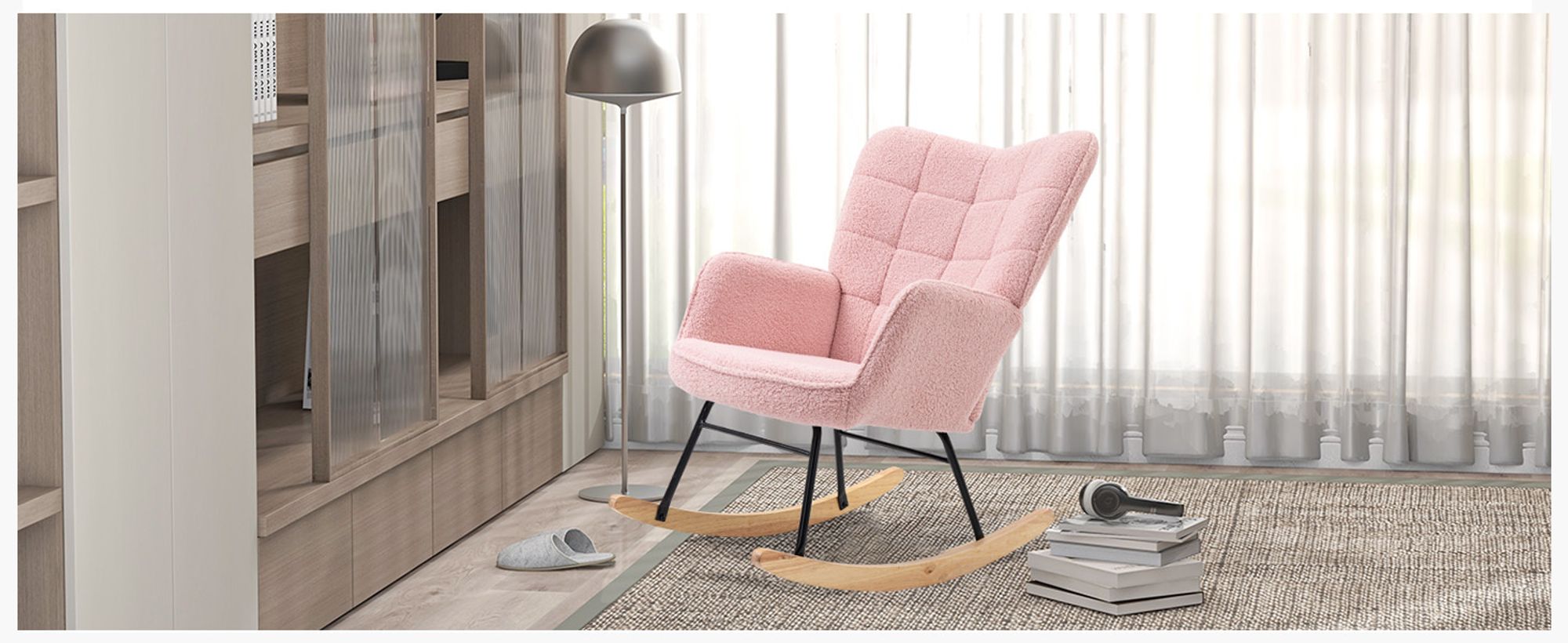 HOMCOM Schaukelstuhl Sessel Relaxsessel bis 120 kg, Polyester, Rosa