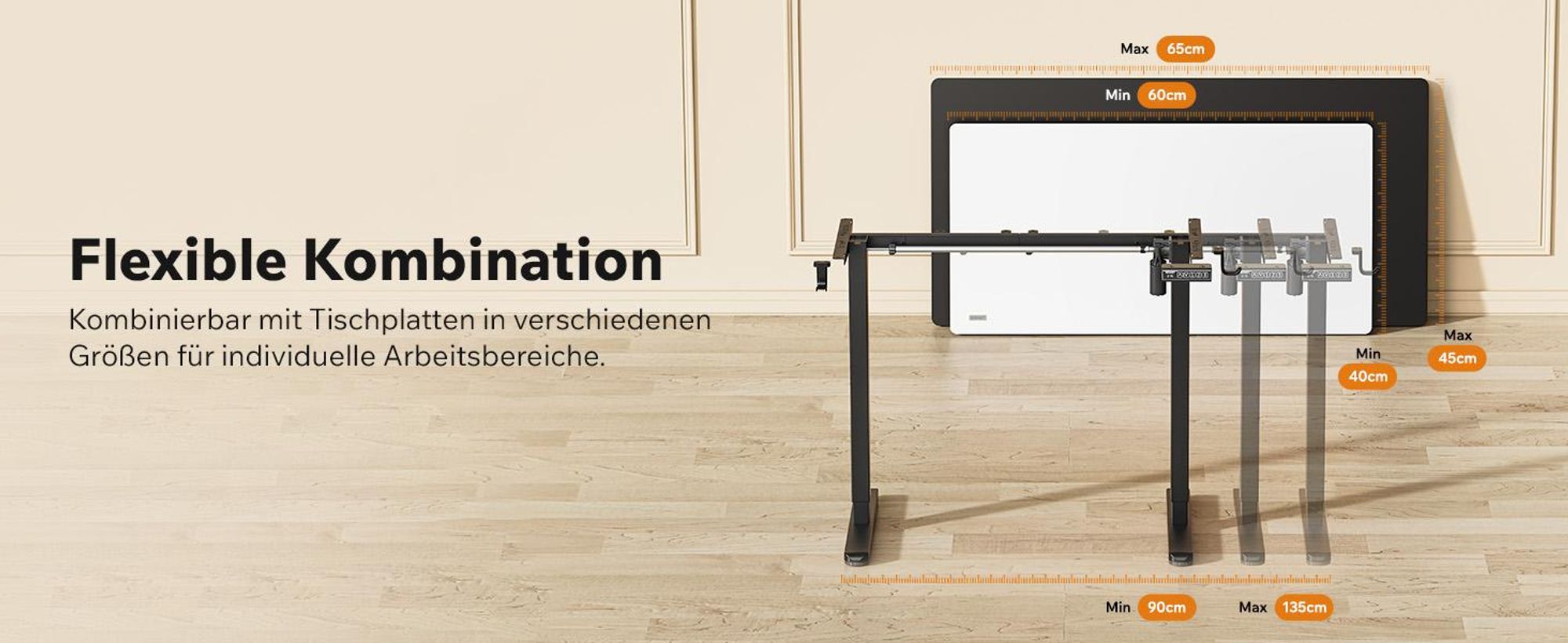 SENSE7 NOJO Light Elektrisch Höhenverstellbares Schreibtischgestell | 72-118cm, Memory-Funktion, Kopfhörerhalter, Max. 70kg, Stahl-Tischgestell