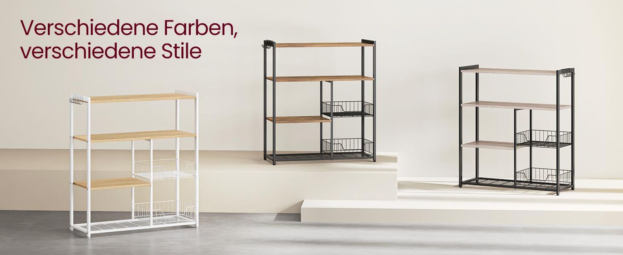 VASAGLE Küchenregal, Standregal mit 2 Metallkörben, 35 x 80 x 95 cm
