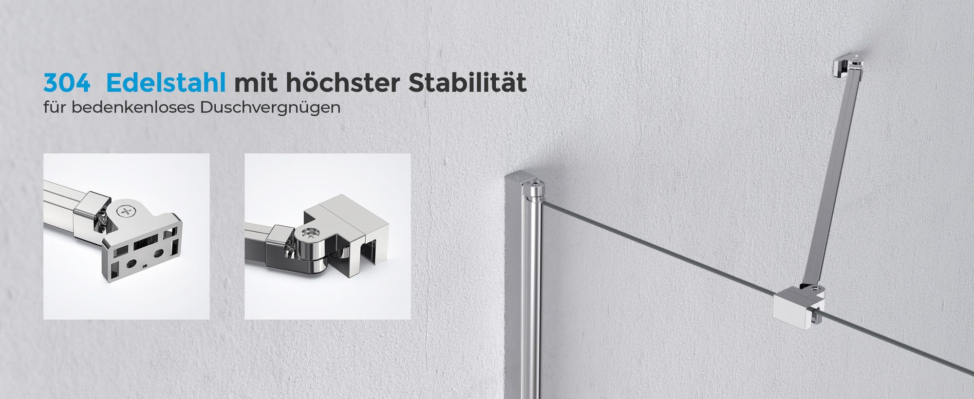 Heilmetz Haltestange Duschwand Stabilisator mit Drehbarem 180° Gelenk Stützstange aus Edelstahl Stabilisierungsstange 50cm für 6-8mm Seitenwand